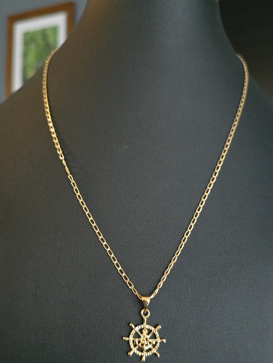 Unsigned Jewelry - Gold Ship Wheel Pendant Necklace - Women's Jewelry